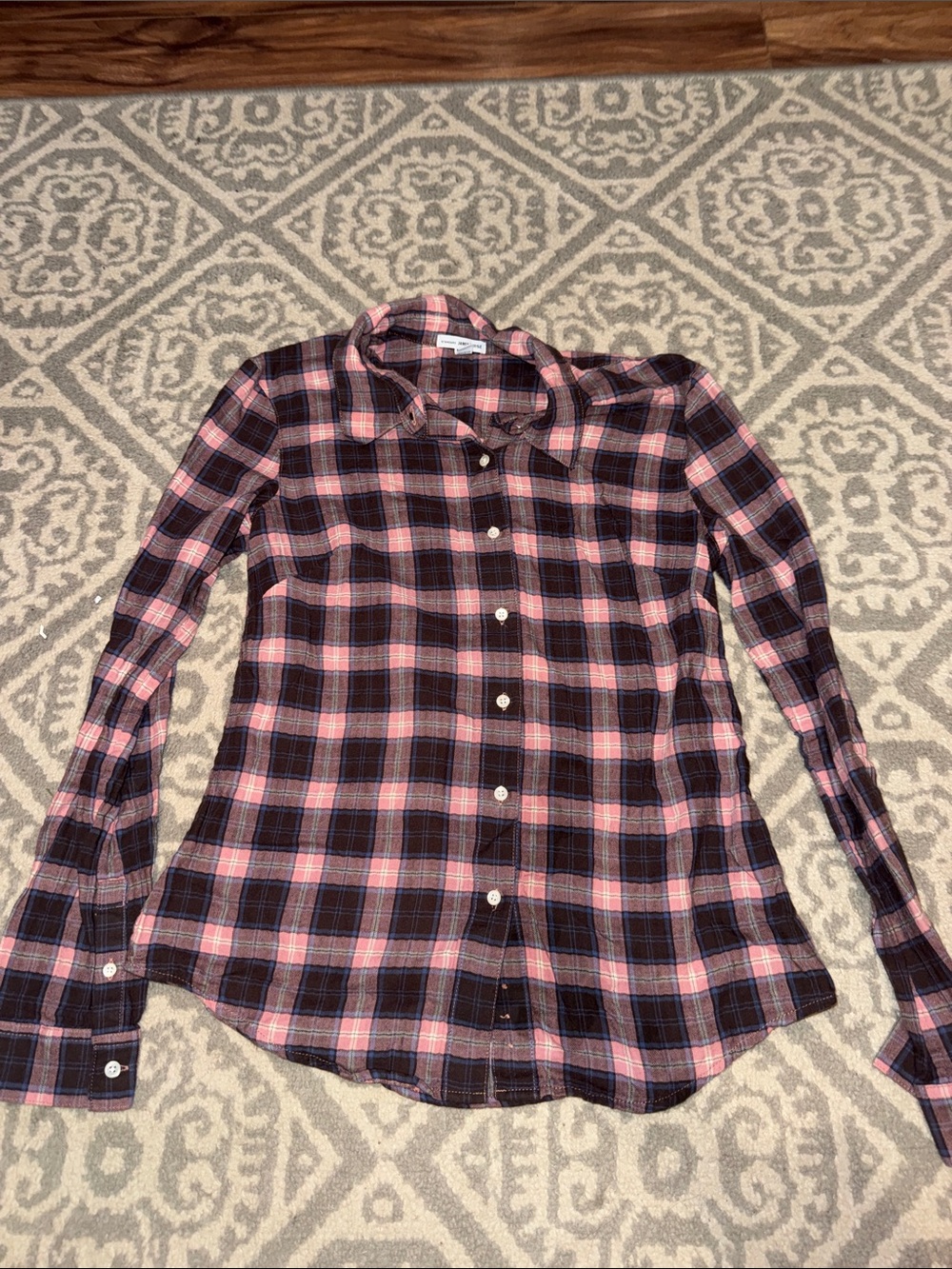 James Perse Pink and Black Plaid Cotton Button-Down Shirt